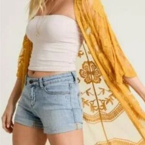 Dizzy Lizzy Mustard Yellow Lace Floral Kimono /Cardigan,Size Small